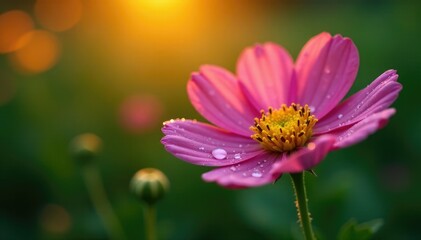 Obraz premium Morning dew glistening on the petals of wildflower, dew, garden