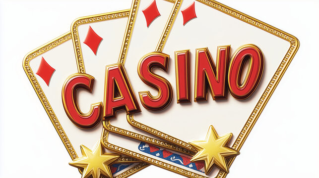 Casino Symbol:  A captivating illustration showcasing four playing cards with a  "CASINO" inscription in bold red and gold lettering. Stars and diamond suits add an elegant touch.