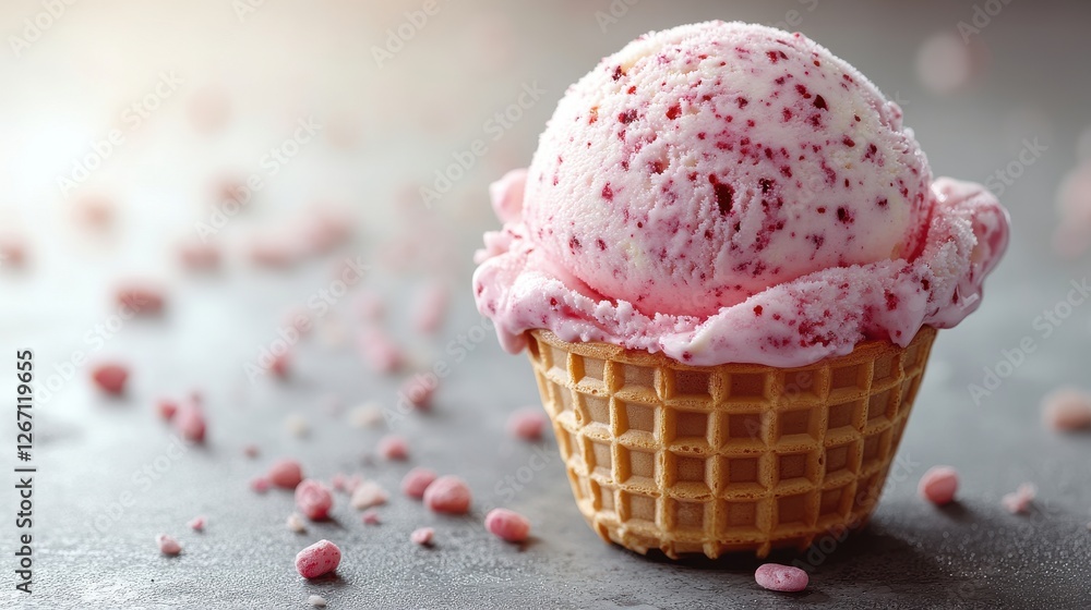 Poster scoops of ice cream in a cone isolated on transparent background