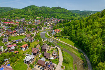 Aerial view of the Szczawnica village in Pieniny Mountains, Poland