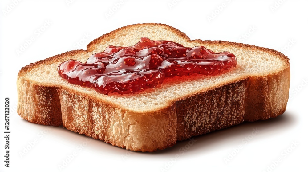 Poster slice of toasted bread with strawberry jam isolated on transparent background