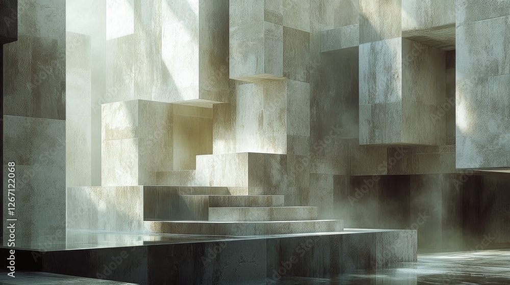 Poster geometric architecture of stone blocks bathed in soft light