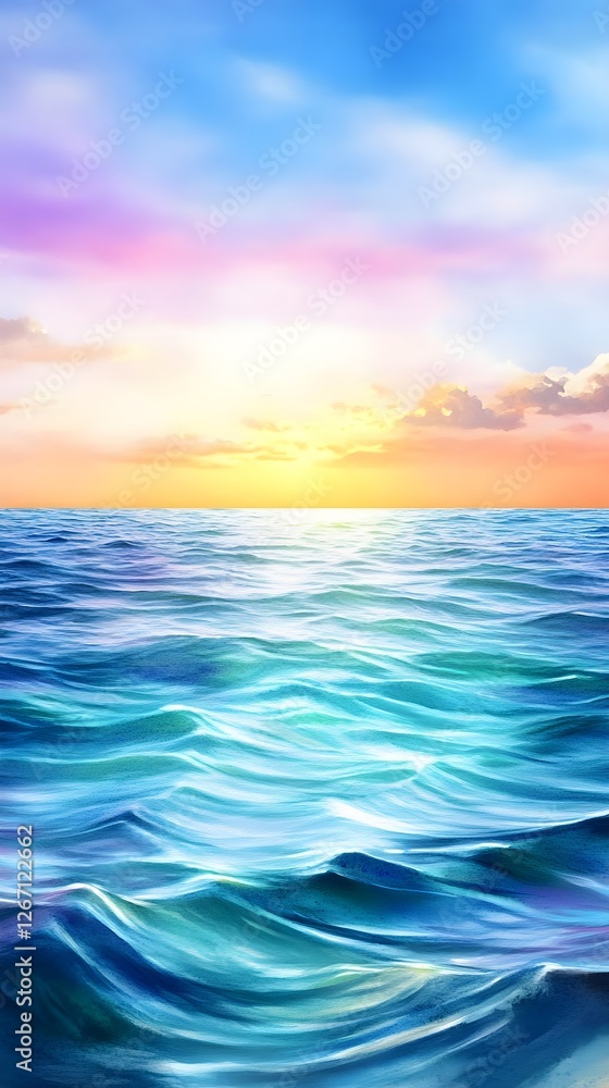 Poster Serene Ocean Sunset: Seascape Background - Pastel colors