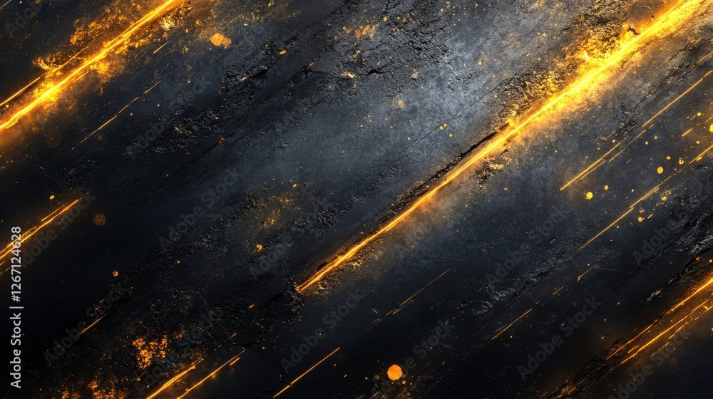 Poster abstract dark background with diagonal lines and orange light