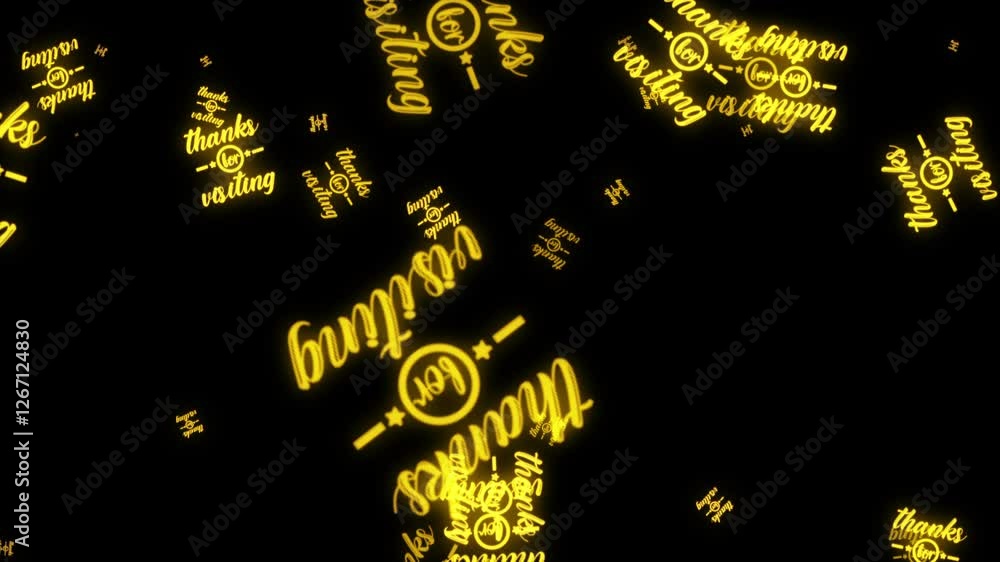 Poster loop thanks for visiting gold glitch text falling effect animation illustration on black abstract ba