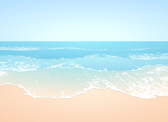 Idillic, peaceful, pale blue, turquoise waves and smooth sandy beach landscape at the ocean - tranquility vector image