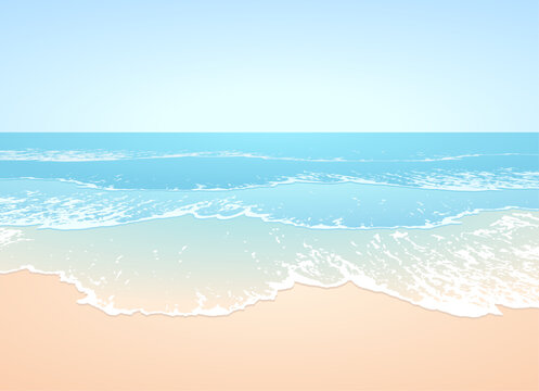 Idillic, peaceful, pale blue, turquoise waves and smooth sandy beach landscape at the ocean - tranquility vector image