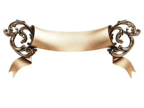 Isolated Antique Gold Scroll Banner with Cream Parchment Paper
