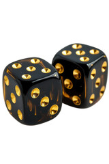 Isolated Pair of Black and Gold Dice with Marbled Texture