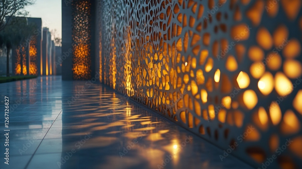 Poster as dusk falls, the glow from exquisite ramadan lanterns fills the air with warmth, casting playful s