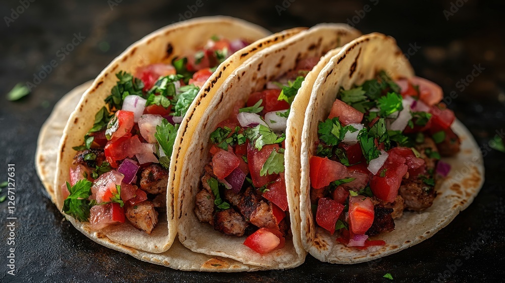 Poster taco with toppings isolated on transparent background
