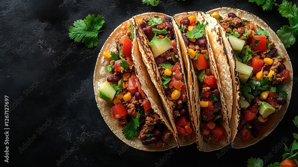 Poster taco with toppings isolated on transparent background