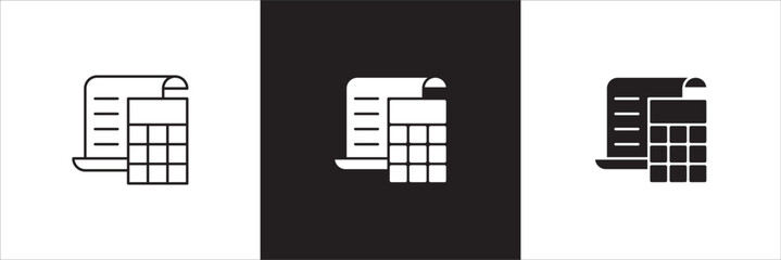 Accounting icon. Finance report icons. Symbol of financial, tax, bill, billing, calculation, calculate, accountant reports, file, document. Vector icon design in thin line and solid.