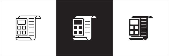 Accounting icon. Finance report icons. Symbol of financial, tax, bill, billing, calculation, calculate, accountant reports, file, document. Vector icon design in thin line and solid.