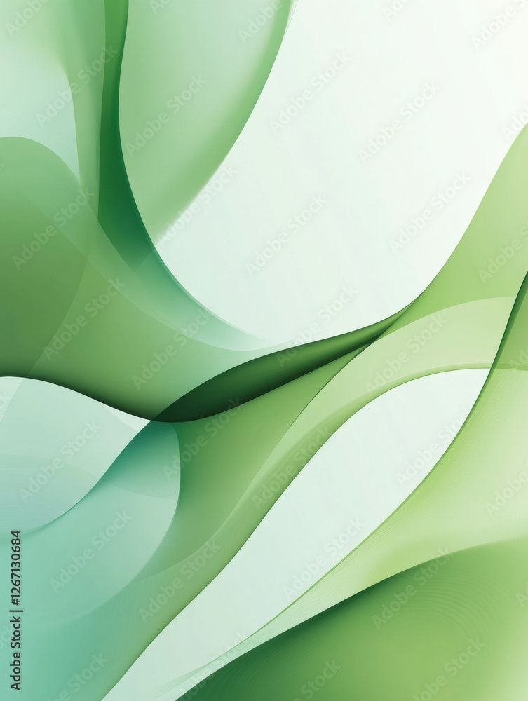 Aufkleber Fluid green abstract design with smooth curves and soft gradients. Generative AI