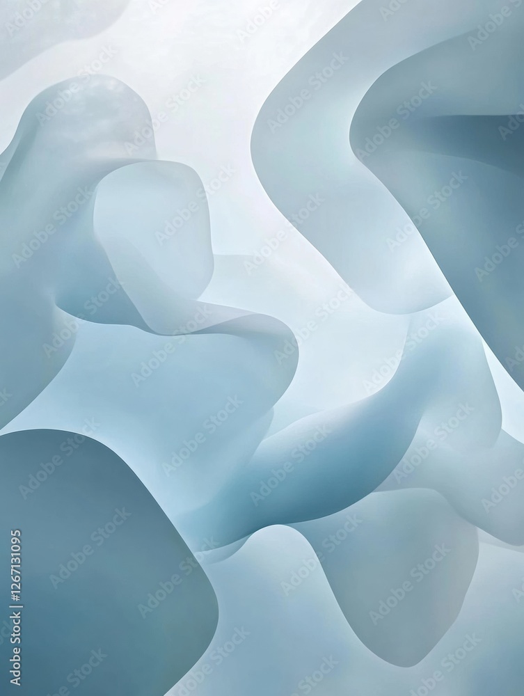 Leinwandbilder Soft flowing shapes create a serene atmosphere in shades of blue and gray for artistic expression. Generative AI