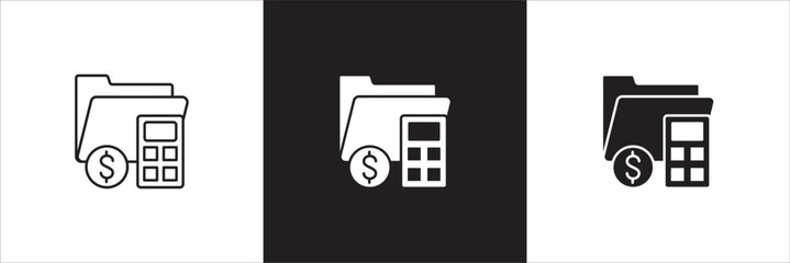 Accounting icon. Finance report icons. Symbol of financial, tax, bill, billing, calculation, calculate, accountant reports, file, document. Vector icon design in thin line and solid.