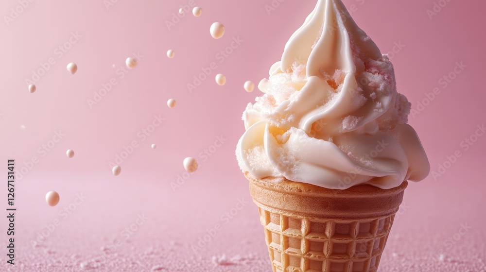 Poster vanilla soft serve ice cream cone isolated on transparent background