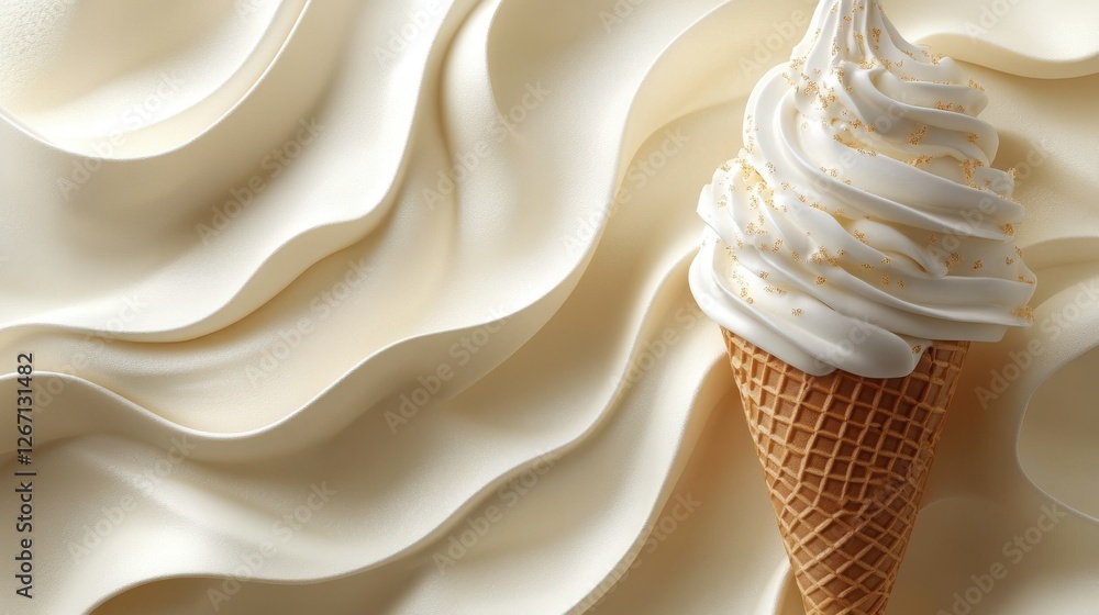 Poster vanilla soft serve ice cream cone isolated on transparent background
