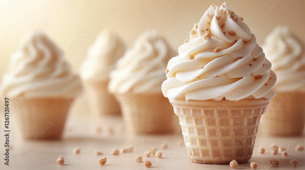 Poster vanilla soft serve ice cream cone isolated on transparent background