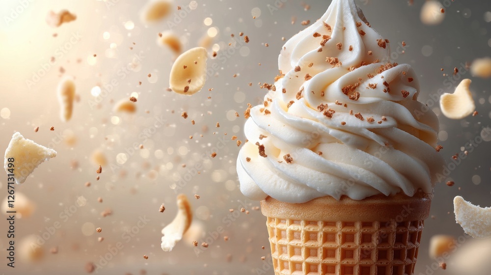 Poster vanilla soft serve ice cream cone isolated on transparent background