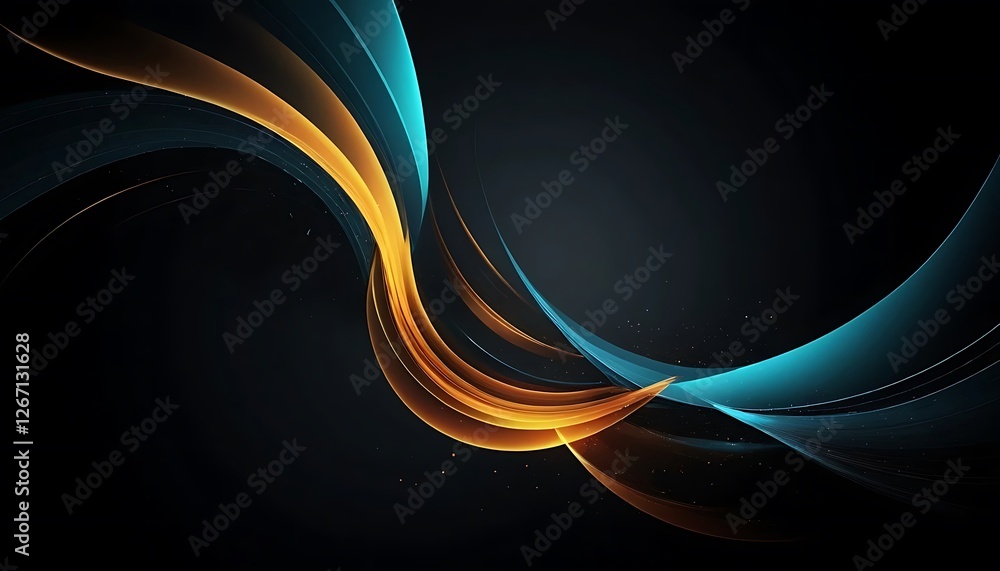 Poster abstract glowing waveforms, a dynamic interplay of golden and azure light