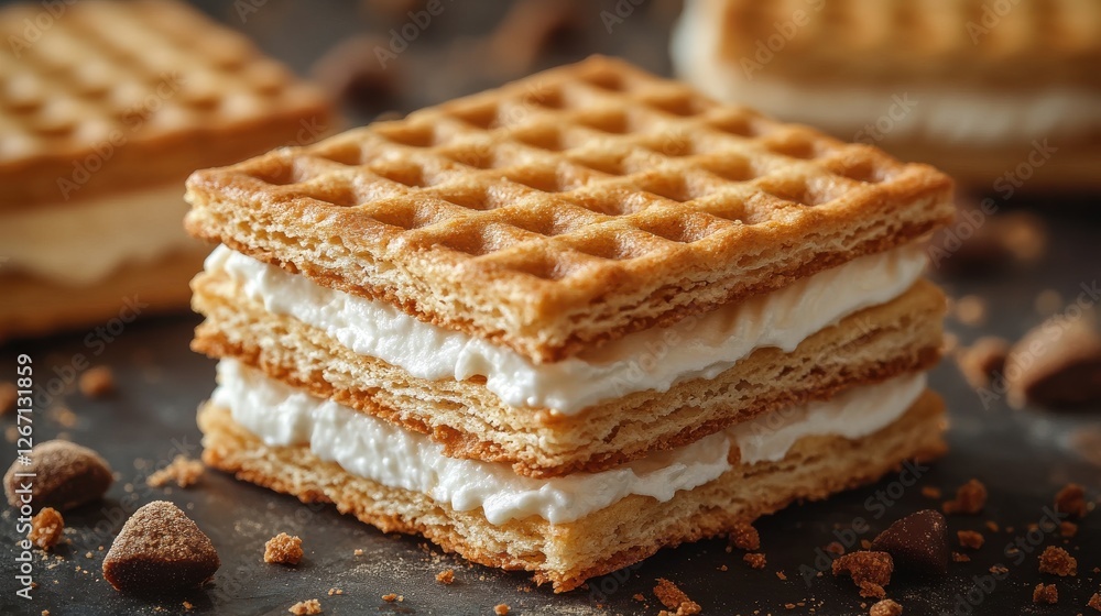 Poster wafer biscuits with multiple layers of creamy isolated on transparent background