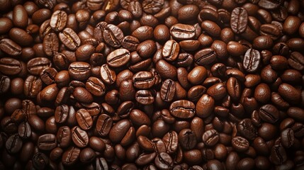 Fototapeta premium Close-Up View of Roasted Coffee Beans with Glossy Surfaces