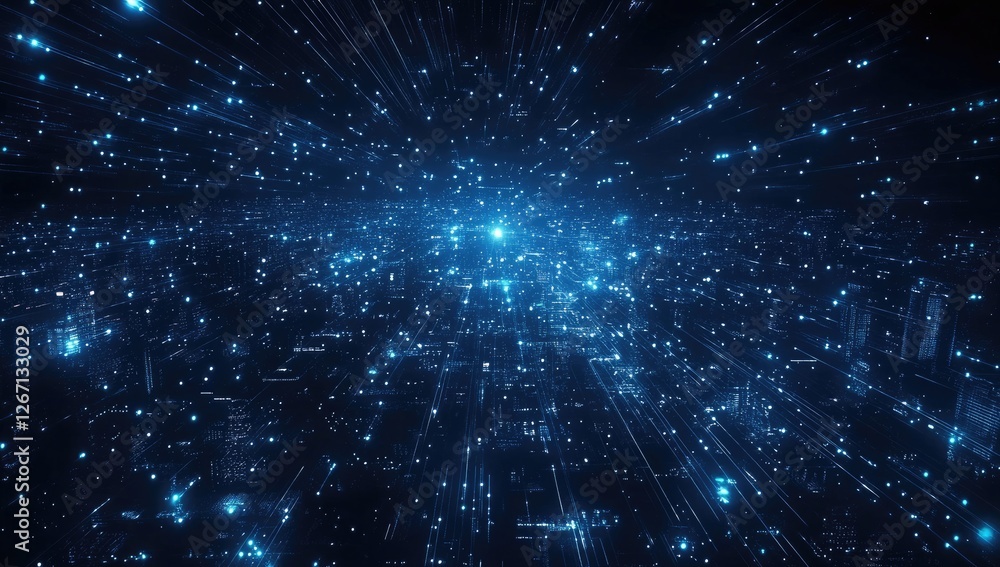 Poster digital city data streams exploding, futuristic background