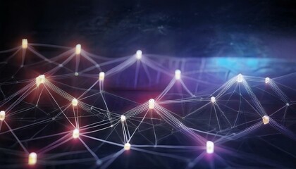 Fototapeta premium A glowing decentralized blockchain network, interconnected nodes.