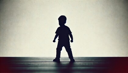 Obraz premium A silhouette of a small angry boy standing with a defiant posture.