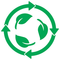 Green eco leaf recycling circle icons set representing sustainability reuse ecology and renewable environment concept design. Sustainable nature loop. Eco friendly leaf. Vector illustration 