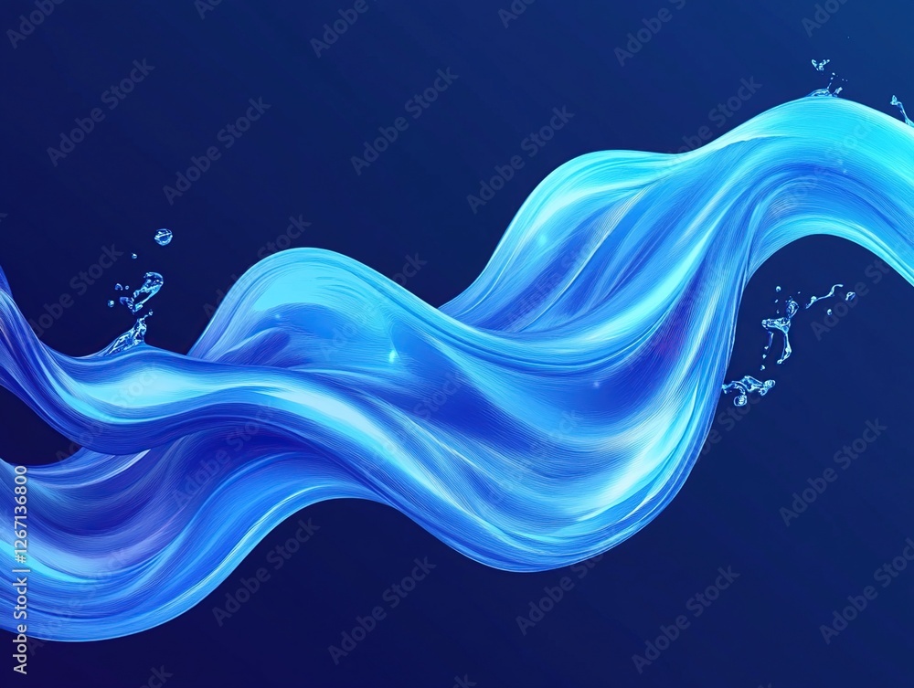Poster abstract blue water waves flowing dynamically with splashes: a serene visual masterpiece for design 