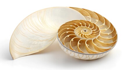 Nautilus Shell:The intricate spiral of a nautilus shell, a masterpiece of natural geometry, reveals chambered beauty, highlighting the elegance of its design and the wonders of nature.