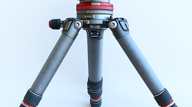 A tripod with a red and silver handle