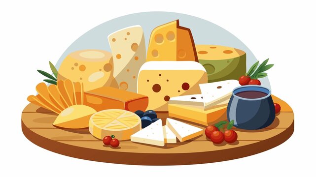 This image showcases a gourmet cheese board, emphasizing the variety of cheeses, their textures, and the artful arrangement of the accompaniments, providing a visually appealing and versatile image f
