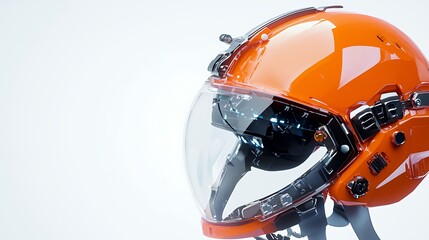 Fototapeta premium A close up of an orange helmet with a clear visor