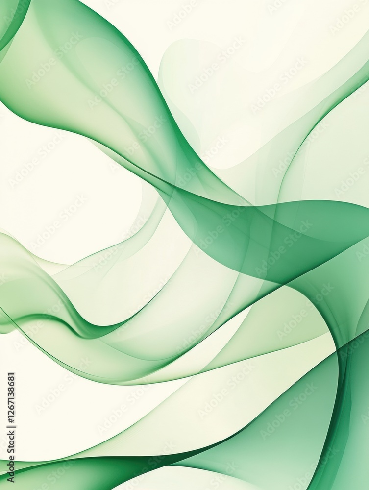 Poster Flowing green abstract design showcasing soft curves and gradients in a serene composition. Generative AI