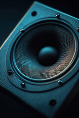 Close-up of textured black speaker cone with soft lighting highlighting audio equipment details for music and sound enthusiasts