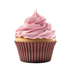 Isolated Creamy Pink Frosted Cupcake, Minimalist Sweetness