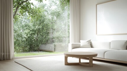 Fototapeta premium Modern living room with garden view. Possible use Interior design inspiration