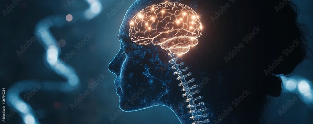 Poster human brain: exploring neural pathways, cognitive functions, and neurological processes illuminating