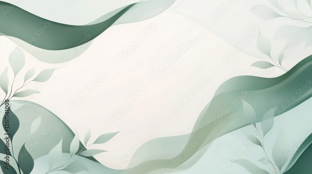 Poster elegant green abstract design with soft waves and delicate leaves for modern decor. generative ai