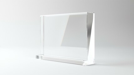Photorealistic image of a transparent acrylic bookend with a minimalist design, isolated on a white background

