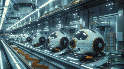 Futuristic Industry Setting with Advanced Technology and Design Innovations in an Upscale Manufacturing Environment