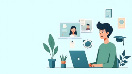 Fototapeta premium Online Learning and Remote Education Concept with Student Using Laptop