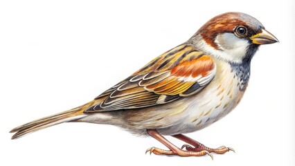 Fototapeta premium House Sparrow on White Background