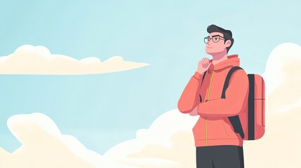 Thoughtful Tourist Contemplates His Travel Destination