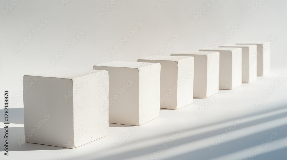 Poster A row of simple white cubes casting sharp shadows