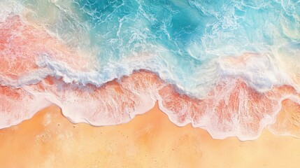 Fototapeta premium Aerial view of ocean waves washing onto a sandy beach